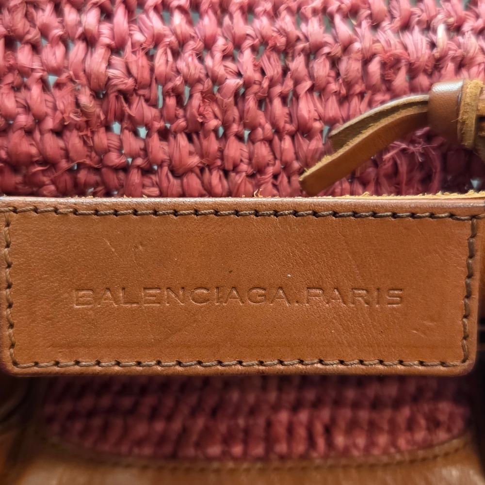Balenciaga Pink Raffia Mirror Basket Bag Woven Handbag with Leather Handles - Picture 13 of 17